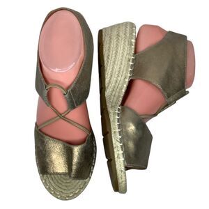 Eileen Fisher Agnes Espadrille Wedge Gold Leather Women’s Slip On Sandals Sz 8.5